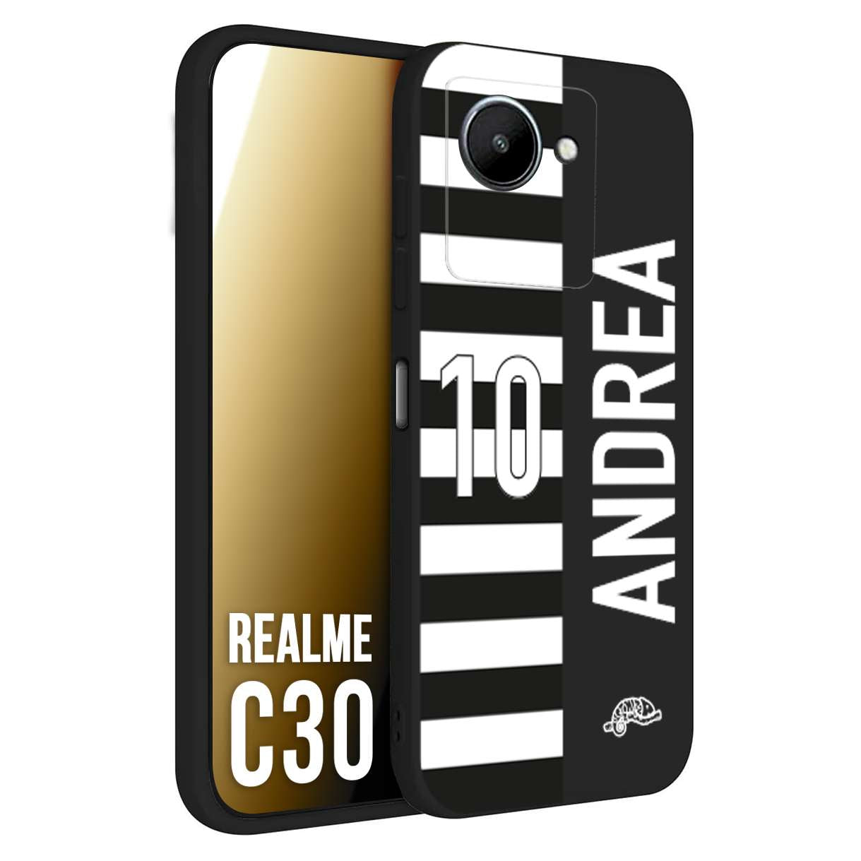 CUSTOMIZZA - Custodia cover nera morbida in tpu compatibile per Realme C30 personalizzata calcio football nome e numero calciatori bianconera