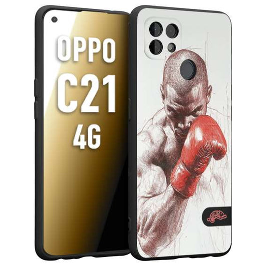 CUSTOMIZZA - Custodia cover nera morbida in tpu compatibile per Realme C21 4G pugilato pugili disegno tattoo guantoni box sport primo piano