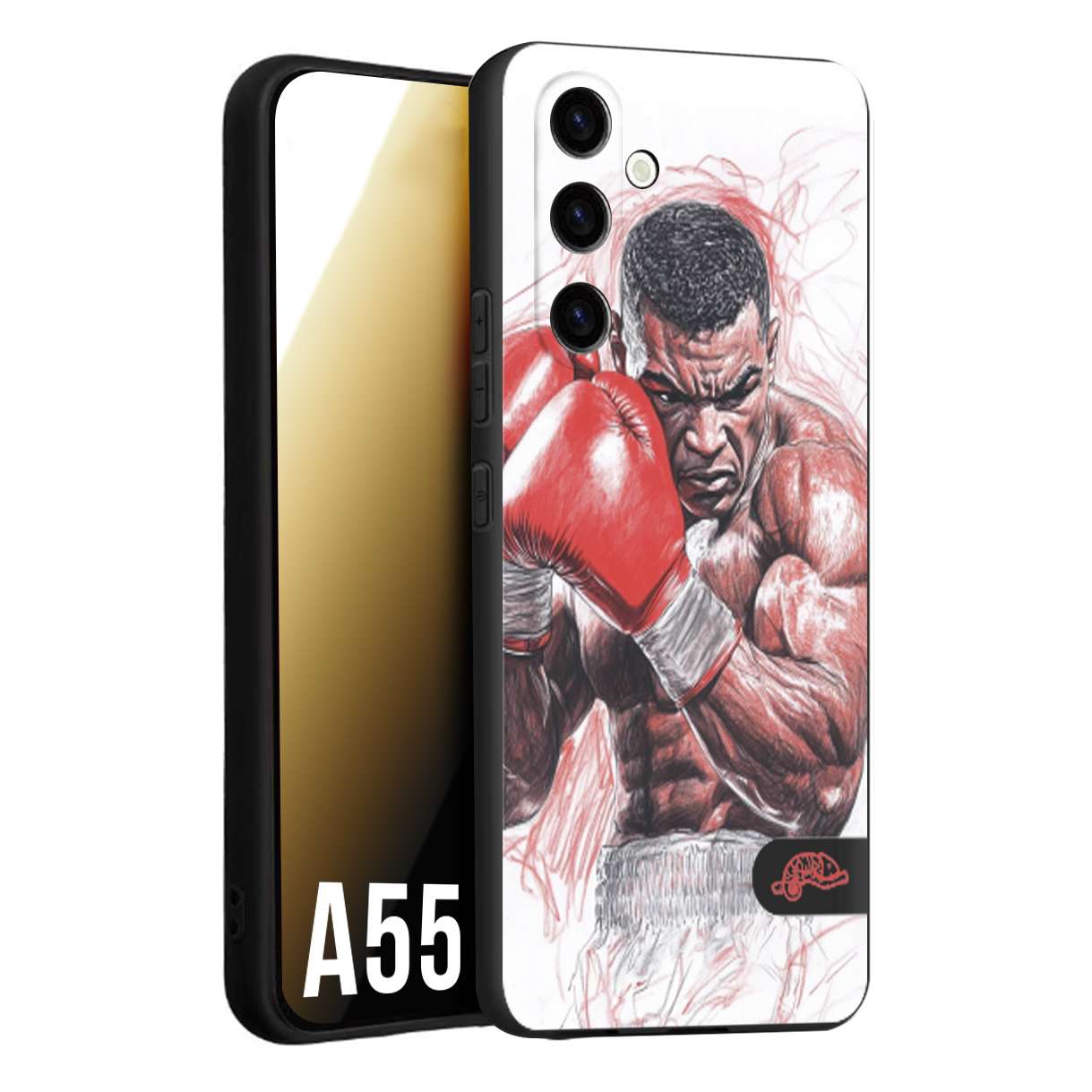CUSTOMIZZA - Custodia cover nera morbida in tpu compatibile per Samsung A55 5G pugilato pugili disegno tattoo guantoni boxer pesi massimi iron mike