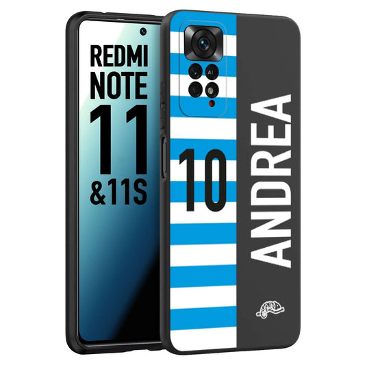 CUSTOMIZZA - Custodia cover nera morbida in tpu compatibile per Xiaomi Redmi Note 11 -  Note 11S personalizzata calcio football nome e numero calciatori biancazzurri