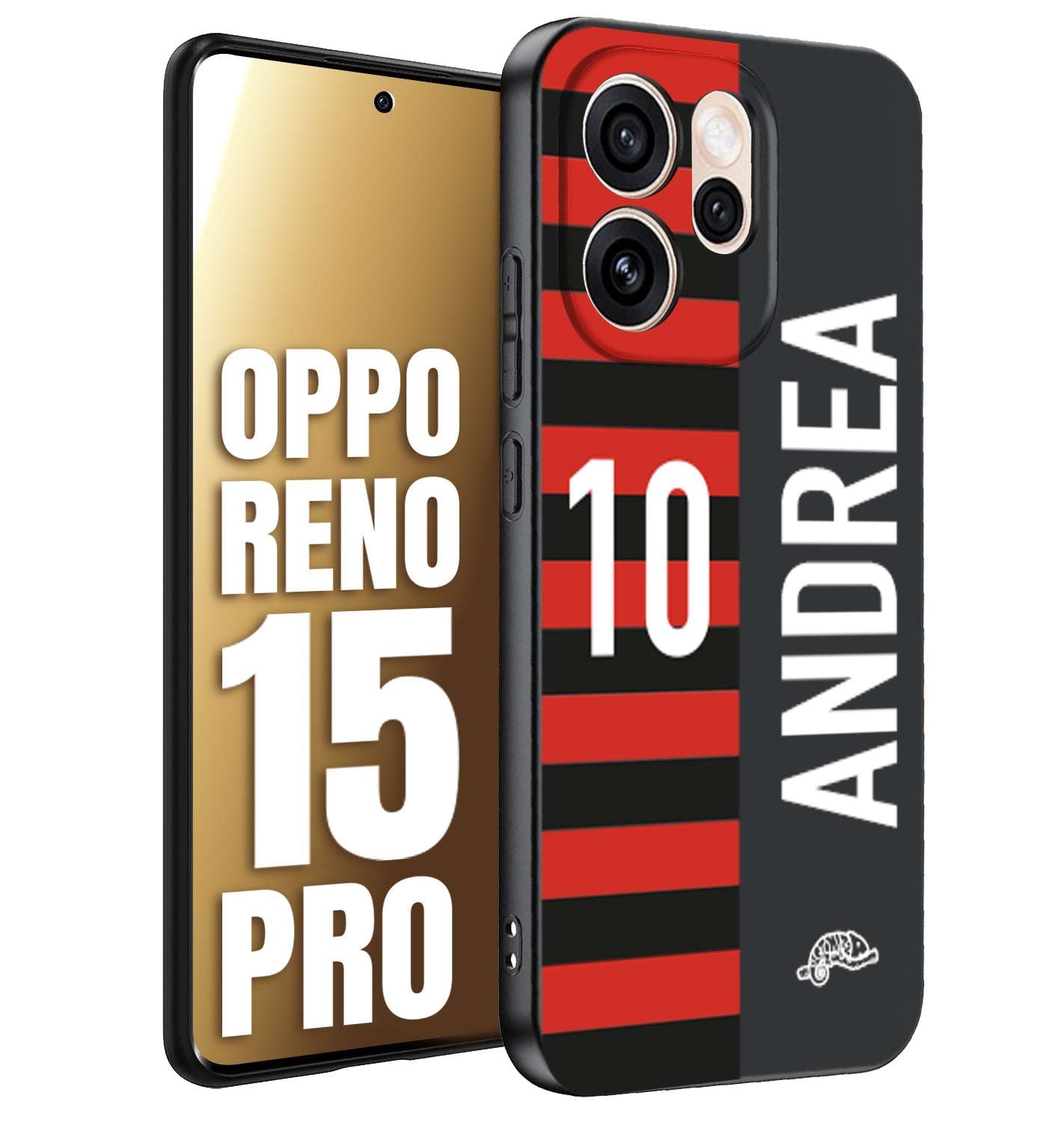 CUSTOMIZZA - Custodia cover nera morbida in tpu compatibile per Oppo Reno 15 PRO personalizzata calcio football nome e numero calciatori rossonera