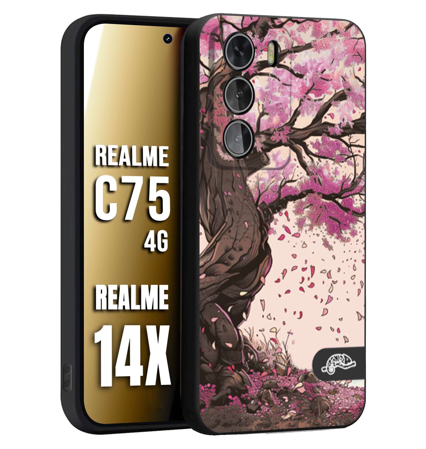 CUSTOMIZZA - Custodia cover nera morbida in tpu compatibile per Realme 14X - C75 4G giapponese colori morbidi fiori di ciliegio rosa disegnata