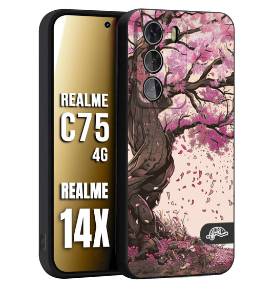 CUSTOMIZZA - Custodia cover nera morbida in tpu compatibile per Realme 14X - C75 4G giapponese colori morbidi fiori di ciliegio rosa disegnata