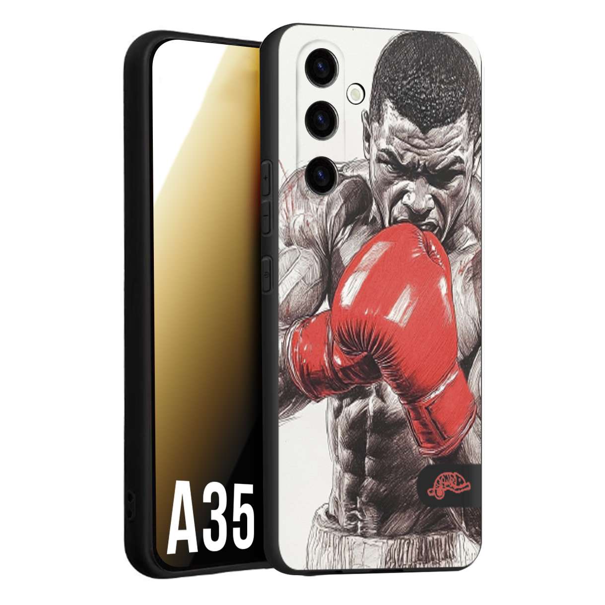 CUSTOMIZZA - Custodia cover nera morbida in tpu compatibile per Samsung A35 5G pugilato pugili disegno tattoo guantoni box pesi massimi gancio