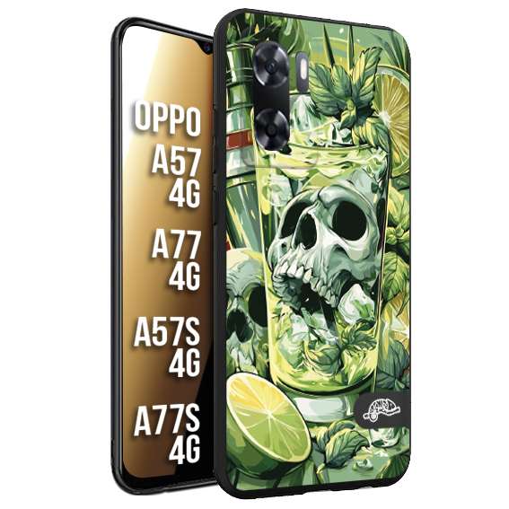 CUSTOMIZZA - Custodia cover nera morbida in tpu compatibile per Oppo A57 - A77 - A57S - A77S (4G) Mojito cocktail teschio illustrazione drink lime menta ghiacci tropicale street art