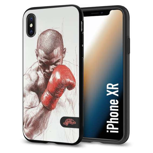 CUSTOMIZZA - Custodia cover nera morbida in tpu compatibile per iPhone Xr pugilato pugili disegno tattoo guantoni box sport primo piano