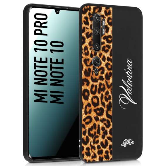 CUSTOMIZZA - Custodia cover nera morbida in tpu compatibile per Xiaomi Mi Note 10 - Mi Note 10 Pro custom nome scritta leopardato maculato donna marrone leopard