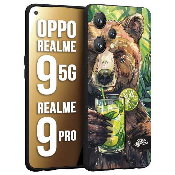 CUSTOMIZZA - Custodia cover nera morbida in tpu compatibile per Oppo Realme 9 5G - 9 PRO estate disegnata cocktails animali simpatici orso bear negroni