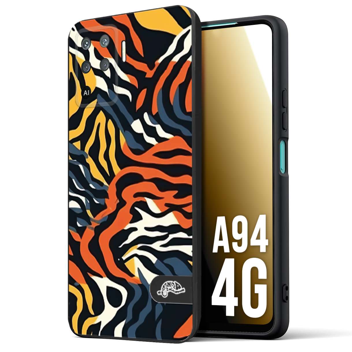 CUSTOMIZZA - Custodia cover nera morbida in tpu compatibile per Oppo A94 4G leopardato maculato tigrato tiger colorata gialla blu arancio