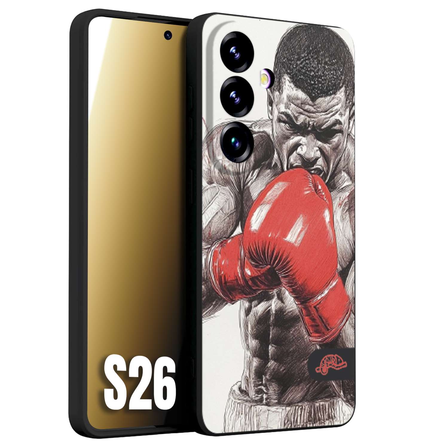 CUSTOMIZZA - Custodia cover nera morbida in tpu compatibile per Samsung S26 pugilato pugili disegno tattoo guantoni box pesi massimi gancio