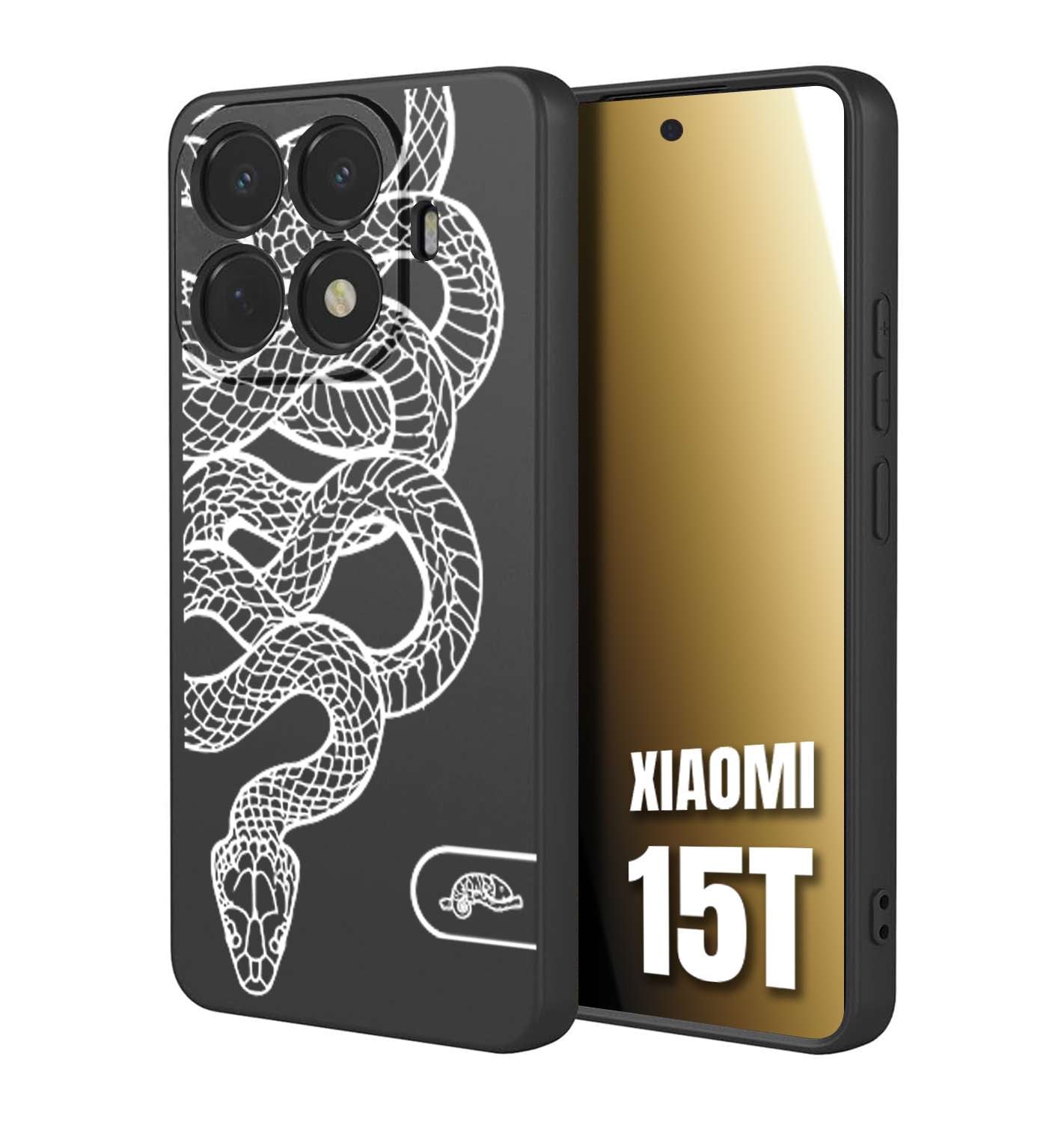 CUSTOMIZZA - Custodia cover nera morbida in tpu compatibile per Xiaomi 15T serpente snake bianco a rilievo disegnato tattoo tatuaggio