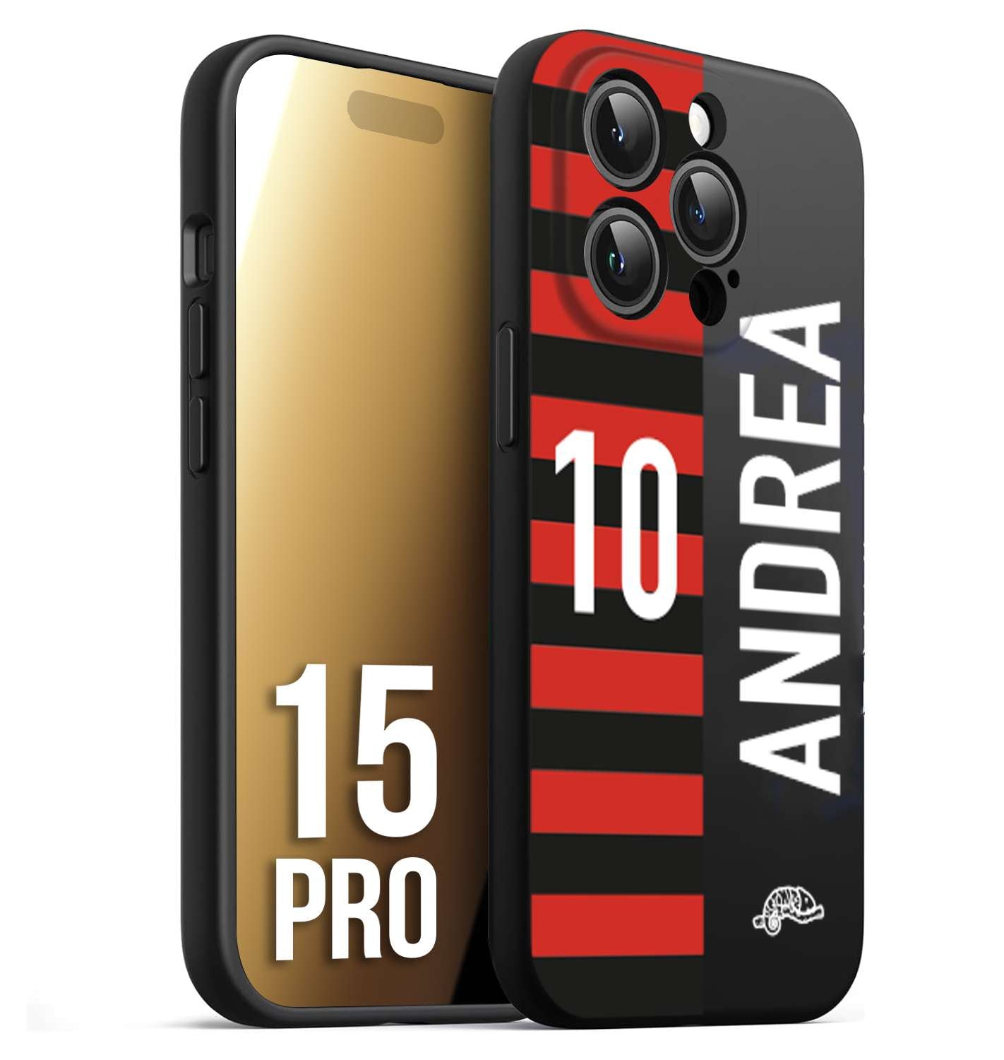 CUSTOMIZZA - Custodia cover nera morbida in tpu compatibile per iPhone 15 PRO personalizzata calcio football nome e numero calciatori rossonera