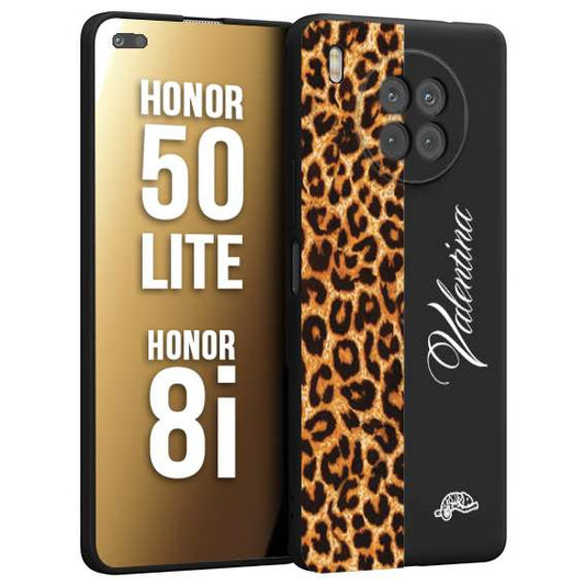 CUSTOMIZZA - Custodia cover nera morbida in tpu compatibile per Honor 8i - Honor 50 LITE custom nome scritta leopardato maculato donna marrone leopard