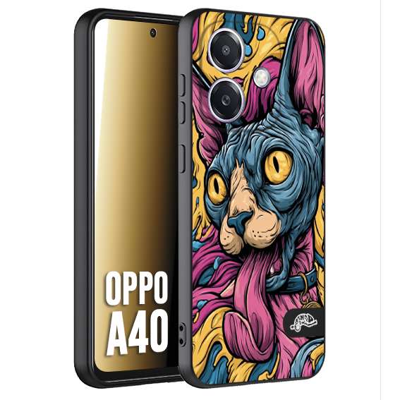 CUSTOMIZZA - Custodia cover nera morbida in tpu compatibile per Oppo A40 Sphynx Colorato Pop Art Psichedelico Gatto Blu Rosa Giallo Artistica Fantasy