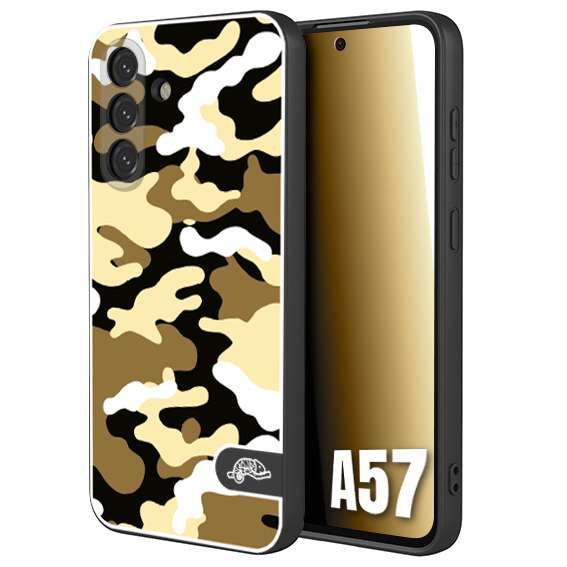 CUSTOMIZZA - Custodia cover nera morbida in tpu compatibile per Samsung A57 camouflage mimetico militare giallo desert brown