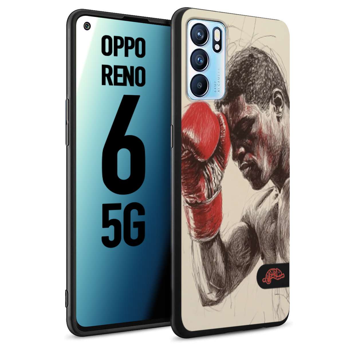 CUSTOMIZZA - Custodia cover nera morbida in tpu compatibile per Oppo Reno 6 5G pugilato pugili disegno tattoo guantoni boxer pesi massimi