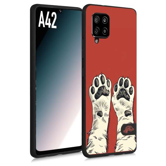 CUSTOMIZZA - Custodia cover nera morbida in tpu compatibile per Samsung A42 zampe di gatto cat paws rossa red disegnata fumetto cartoon