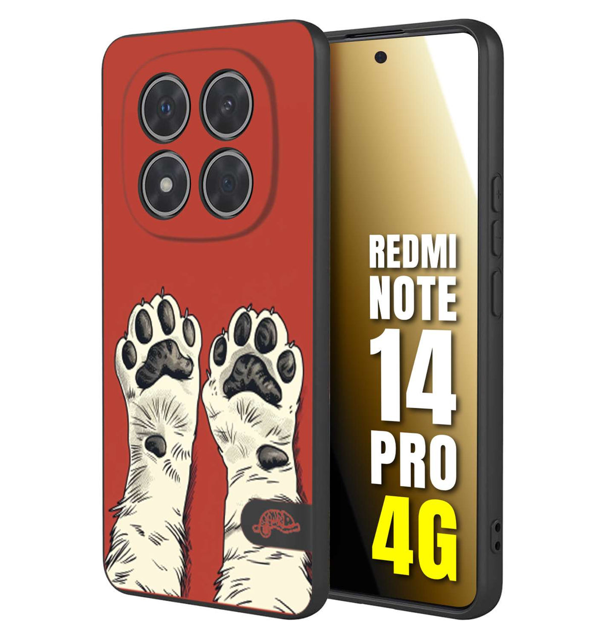CUSTOMIZZA - Custodia cover nera morbida in tpu compatibile per Xiaomi Redmi Note 14 PRO 4G zampe di gatto cat paws rossa red disegnata fumetto cartoon