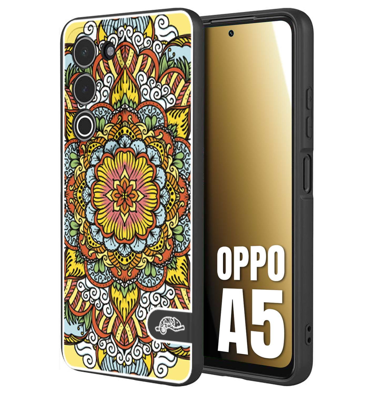 CUSTOMIZZA - Custodia cover nera morbida in tpu compatibile per Oppo A5 mandala colorato fiore nuvole arancione