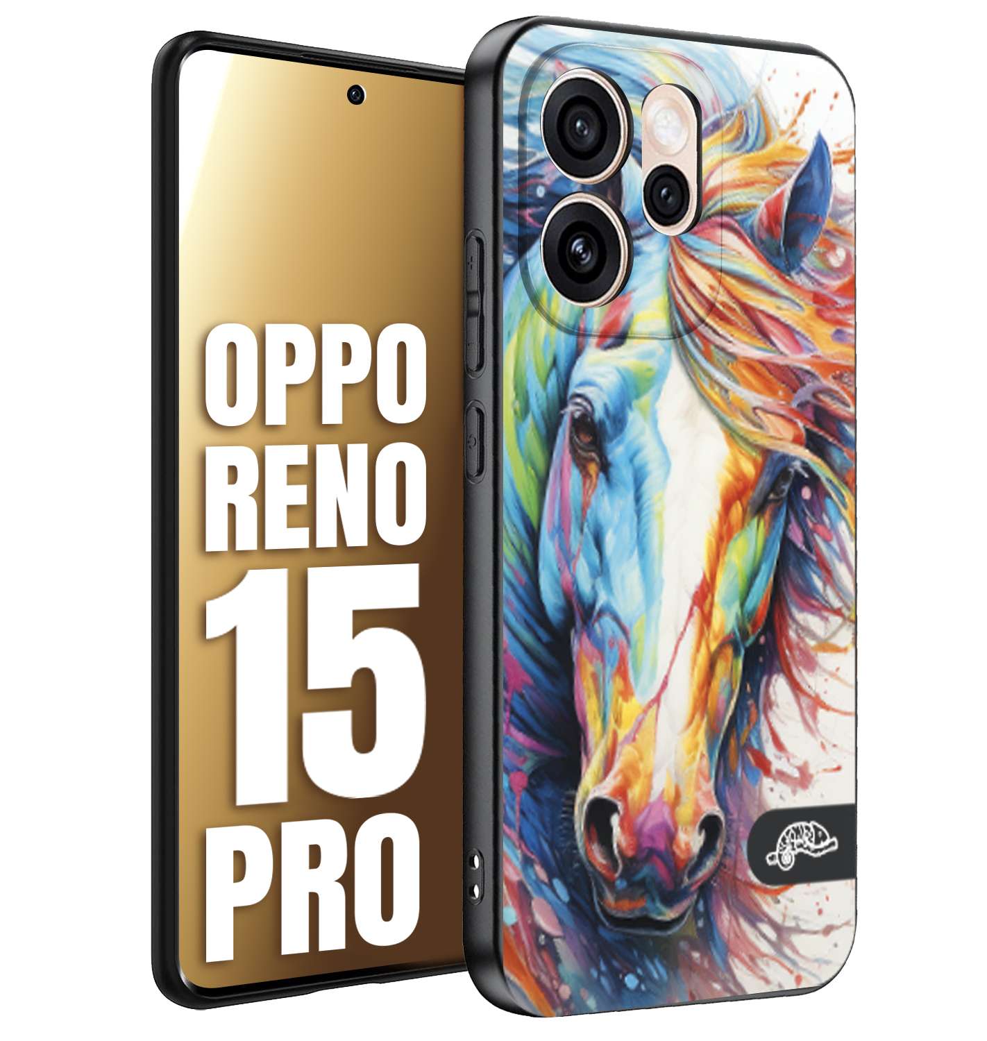 CUSTOMIZZA - Custodia cover nera morbida in tpu compatibile per Oppo Reno 15 PRO animali color cavallo horse viso colori vibranti disegnato schizzo