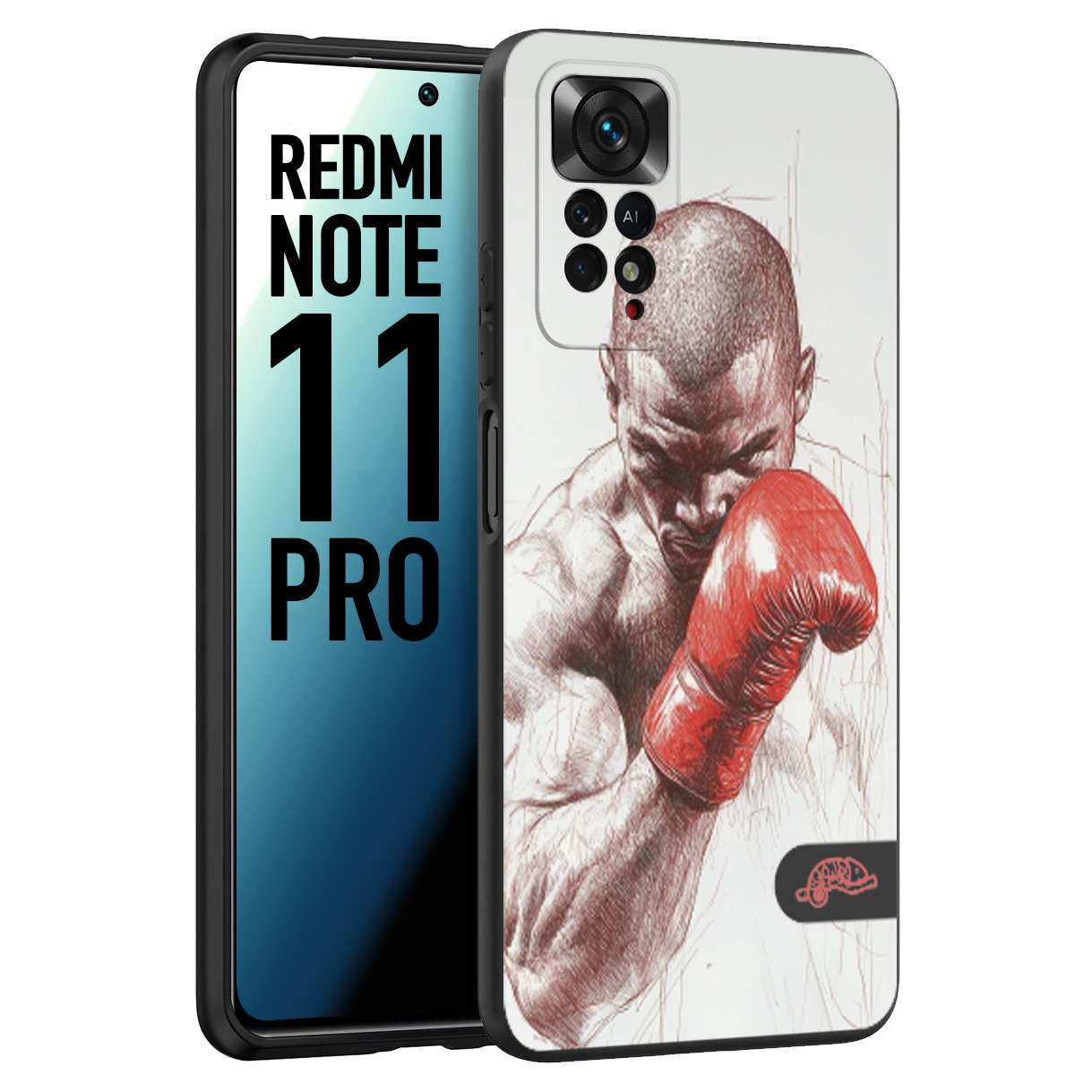 CUSTOMIZZA - Custodia cover nera morbida in tpu compatibile per Xiaomi Redmi Note 11 PRO pugilato pugili disegno tattoo guantoni box sport primo piano