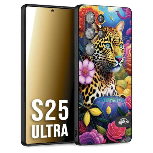 CUSTOMIZZA - Custodia cover nera morbida in tpu compatibile per Samsung S25 ULTRA astratti donna flower fantasia leopardo ghepardo animali colorati
