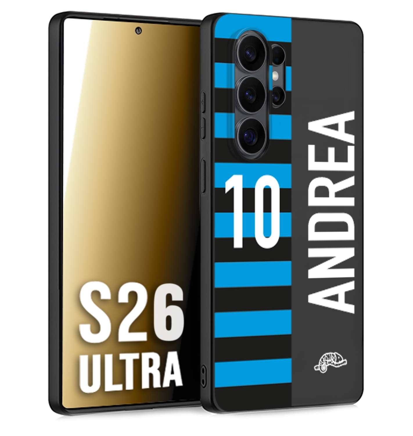 CUSTOMIZZA - Custodia cover nera morbida in tpu compatibile per Samsung S26 ULTRA personalizzata calcio football nome e numero calciatori nerazzurra