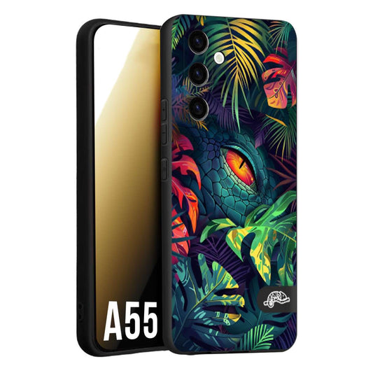 CUSTOMIZZA - Custodia cover nera morbida in tpu compatibile per Samsung A55 5G animali color giungla tropicale occhio di coccodrillo alligatore disegnato