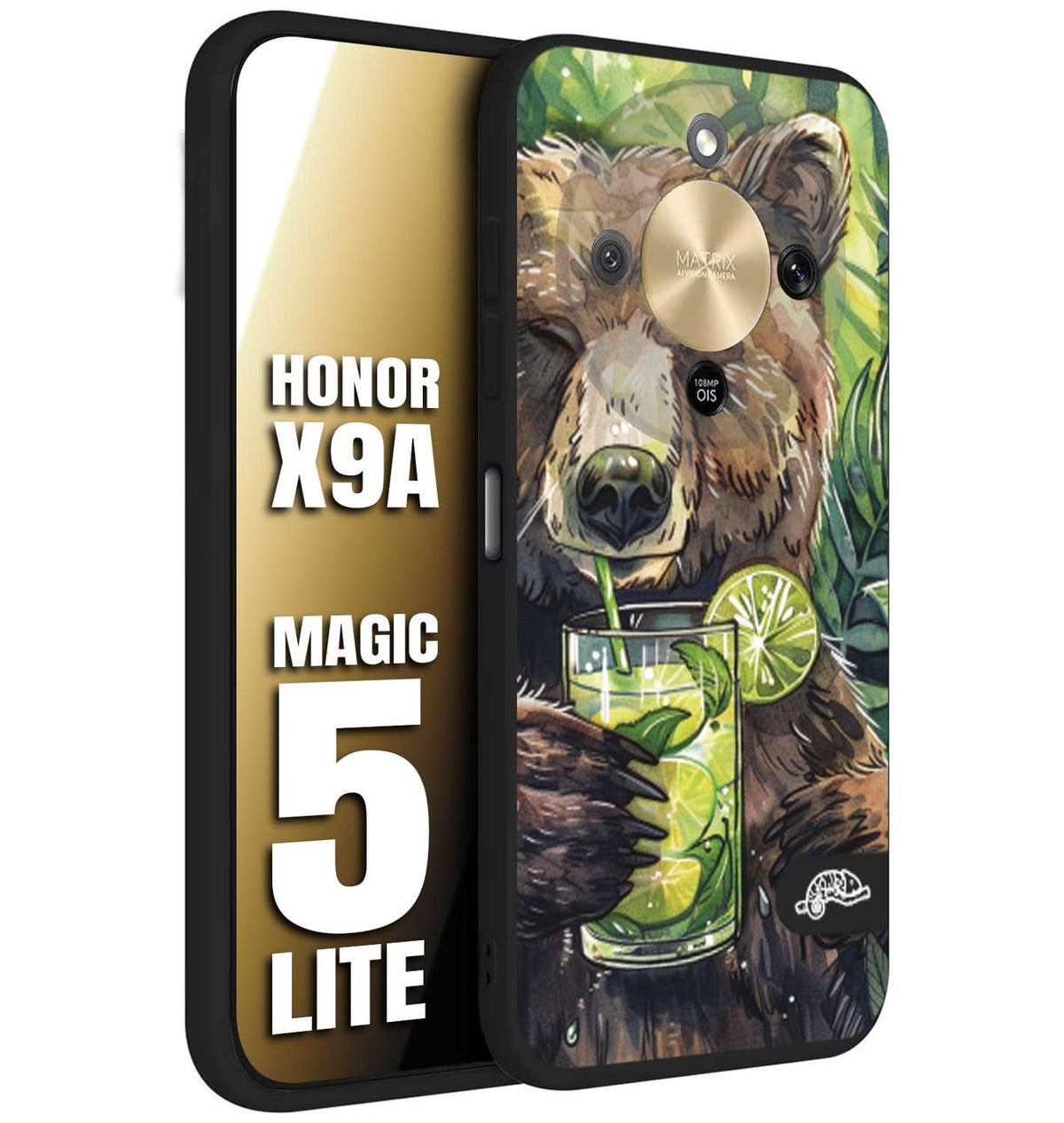 CUSTOMIZZA - Custodia cover nera morbida in tpu compatibile per Honor X9A - Honor Magic 5 Lite fiori estate disegnata cocktails animali simpatici orso bear negroni