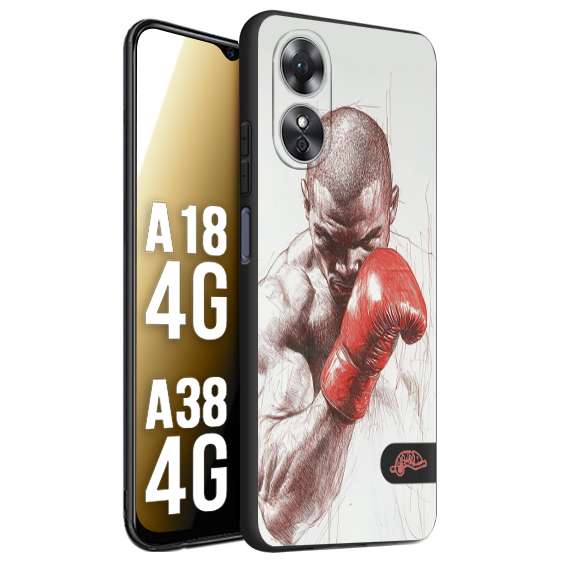 CUSTOMIZZA - Custodia cover nera morbida in tpu compatibile per Oppo A18 4G - A38 4G pugilato pugili disegno tattoo guantoni box sport primo piano