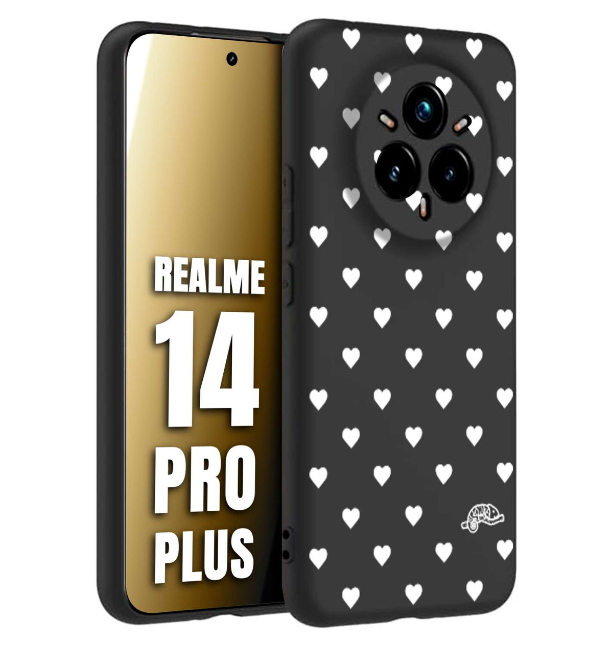 CUSTOMIZZA - Custodia cover nera morbida in tpu compatibile per Realme 14 PRO PLUS cuori pois bianchi donna pin up vintage