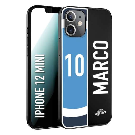 CUSTOMIZZA - Custodia cover nera morbida in tpu compatibile per iPhone 12 MINI personalizzata calcio football nome e numero calciatori biancoazzurri bianco celesti
