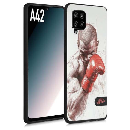 CUSTOMIZZA - Custodia cover nera morbida in tpu compatibile per Samsung A42 pugilato pugili disegno tattoo guantoni box sport primo piano