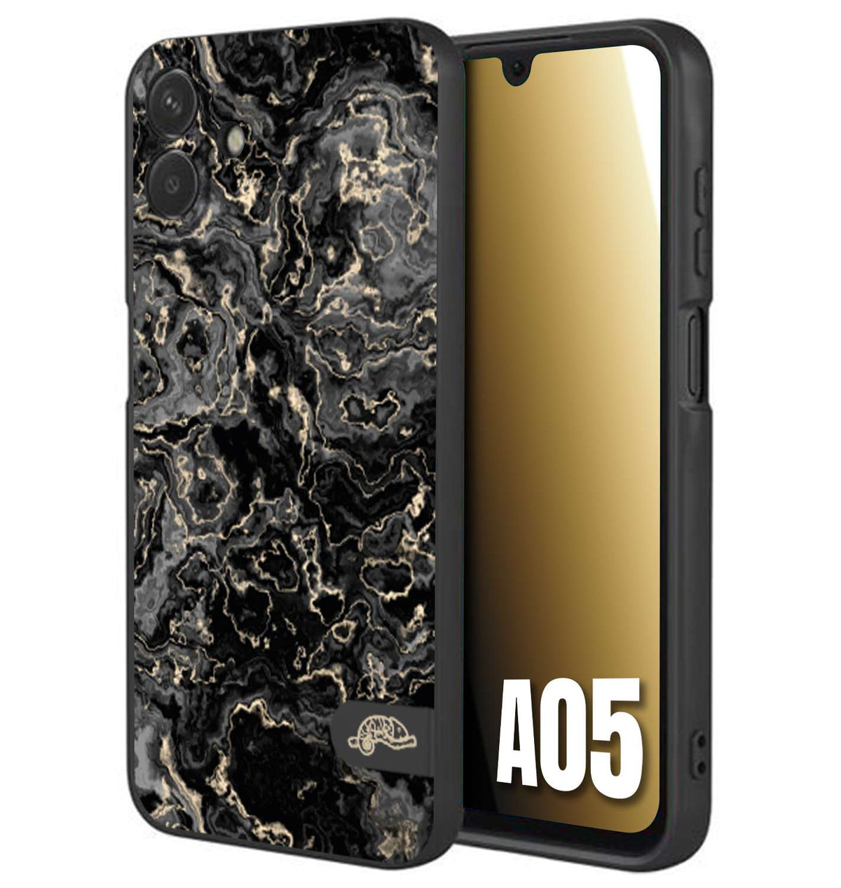 CUSTOMIZZA - Custodia cover nera morbida in tpu compatibile per Samsung A05 effetto marmo marble nero black venature dorato pietra