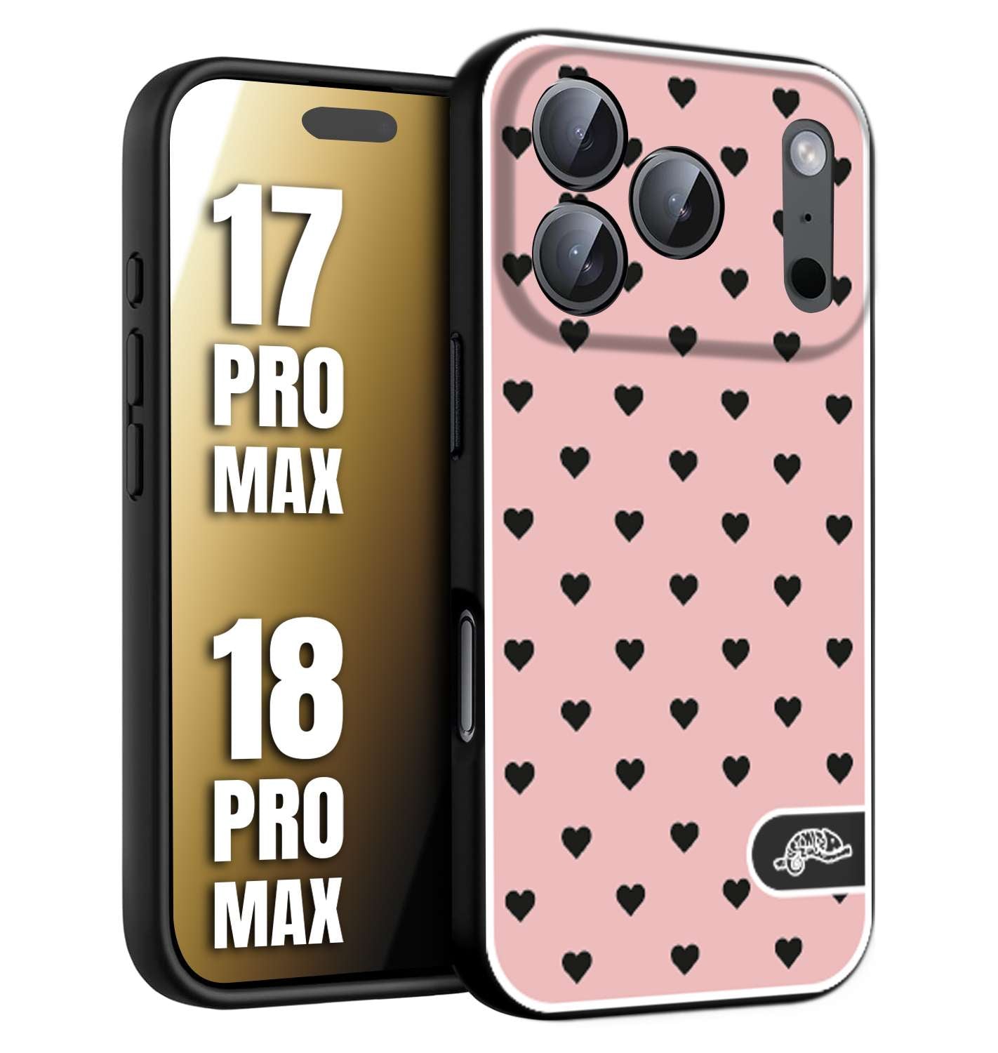 CUSTOMIZZA - Custodia cover nera morbida in tpu compatibile per iPhone 17 PRO MAX - 18 PRO MAX cuori pois rosa donna pin up vintage