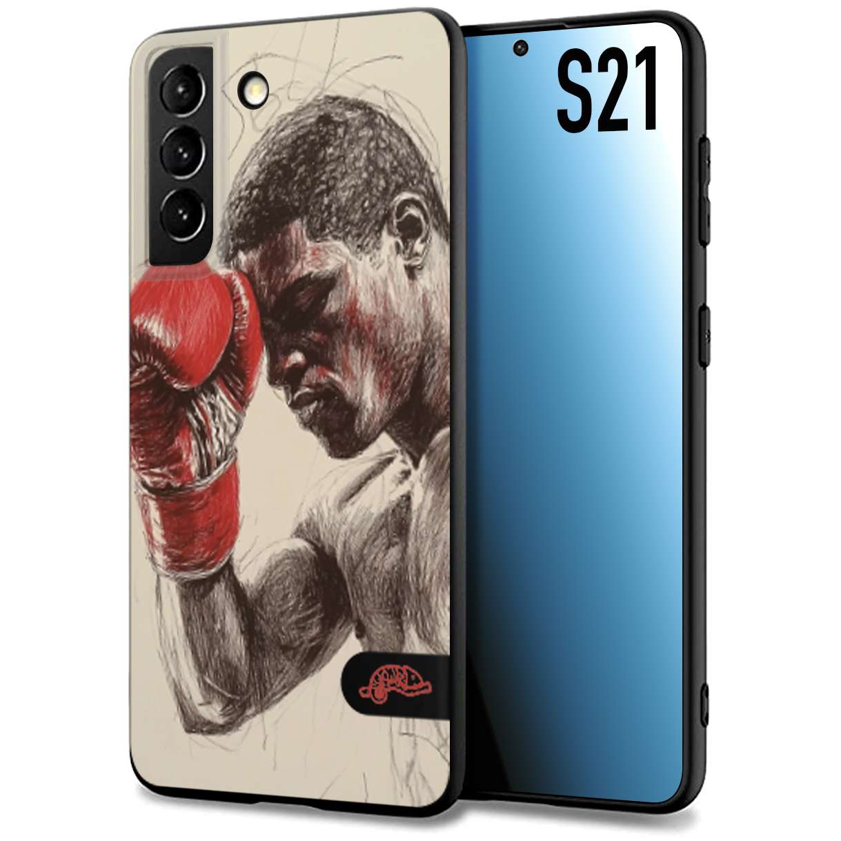 CUSTOMIZZA - Custodia cover nera morbida in tpu compatibile per Samsung S21 pugilato pugili disegno tattoo guantoni boxer pesi massimi