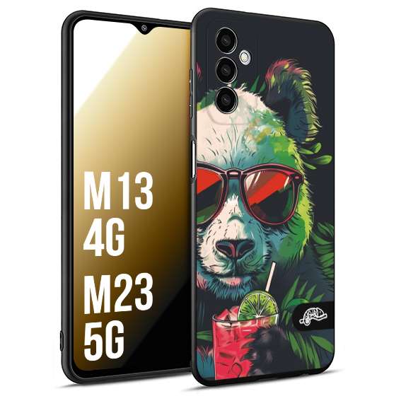 CUSTOMIZZA - Custodia cover nera morbida in tpu compatibile per Samsung M13 4G - M23 5G estate disegnata cocktails animali simpatici panda mojito