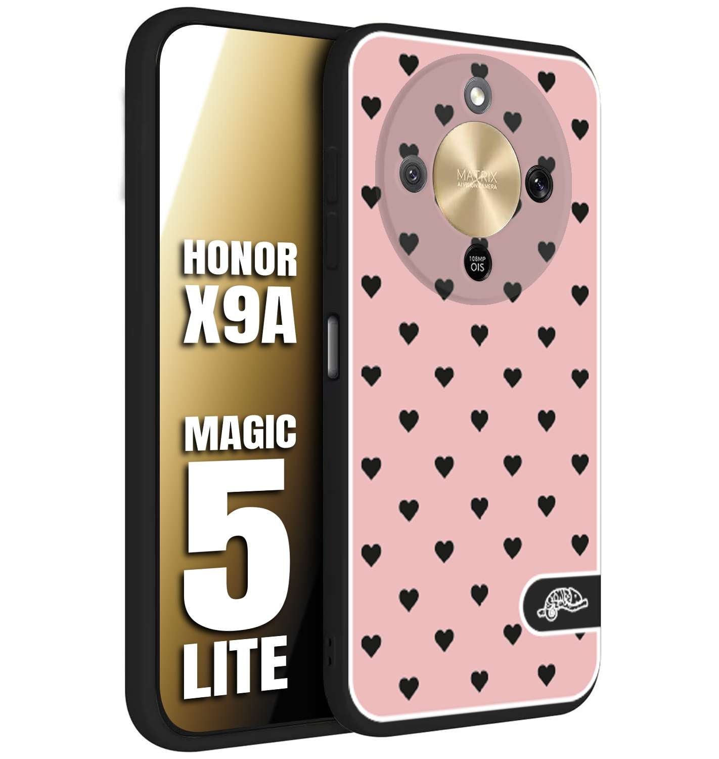 CUSTOMIZZA - Custodia cover nera morbida in tpu compatibile per Honor X9A - Honor Magic 5 Lite cuori pois rosa donna pin up vintage