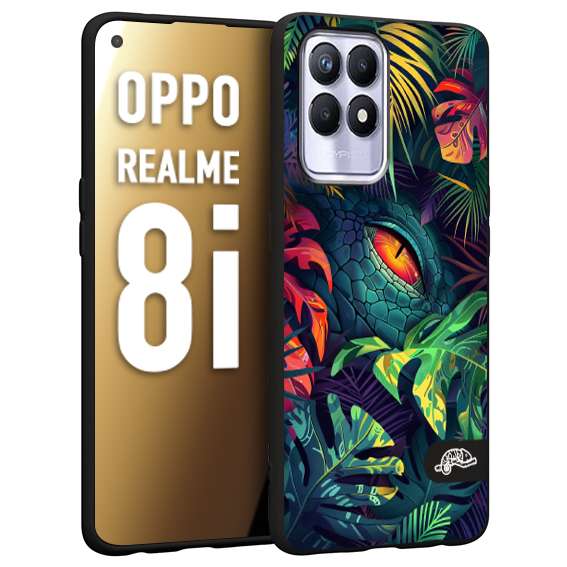 CUSTOMIZZA - Custodia cover nera morbida in tpu compatibile per Realme 8i animali color giungla tropicale occhio di coccodrillo alligatore disegnato