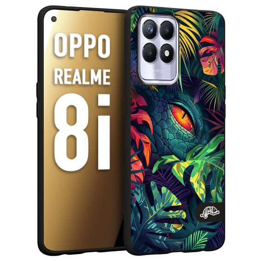 CUSTOMIZZA - Custodia cover nera morbida in tpu compatibile per Realme 8i animali color giungla tropicale occhio di coccodrillo alligatore disegnato