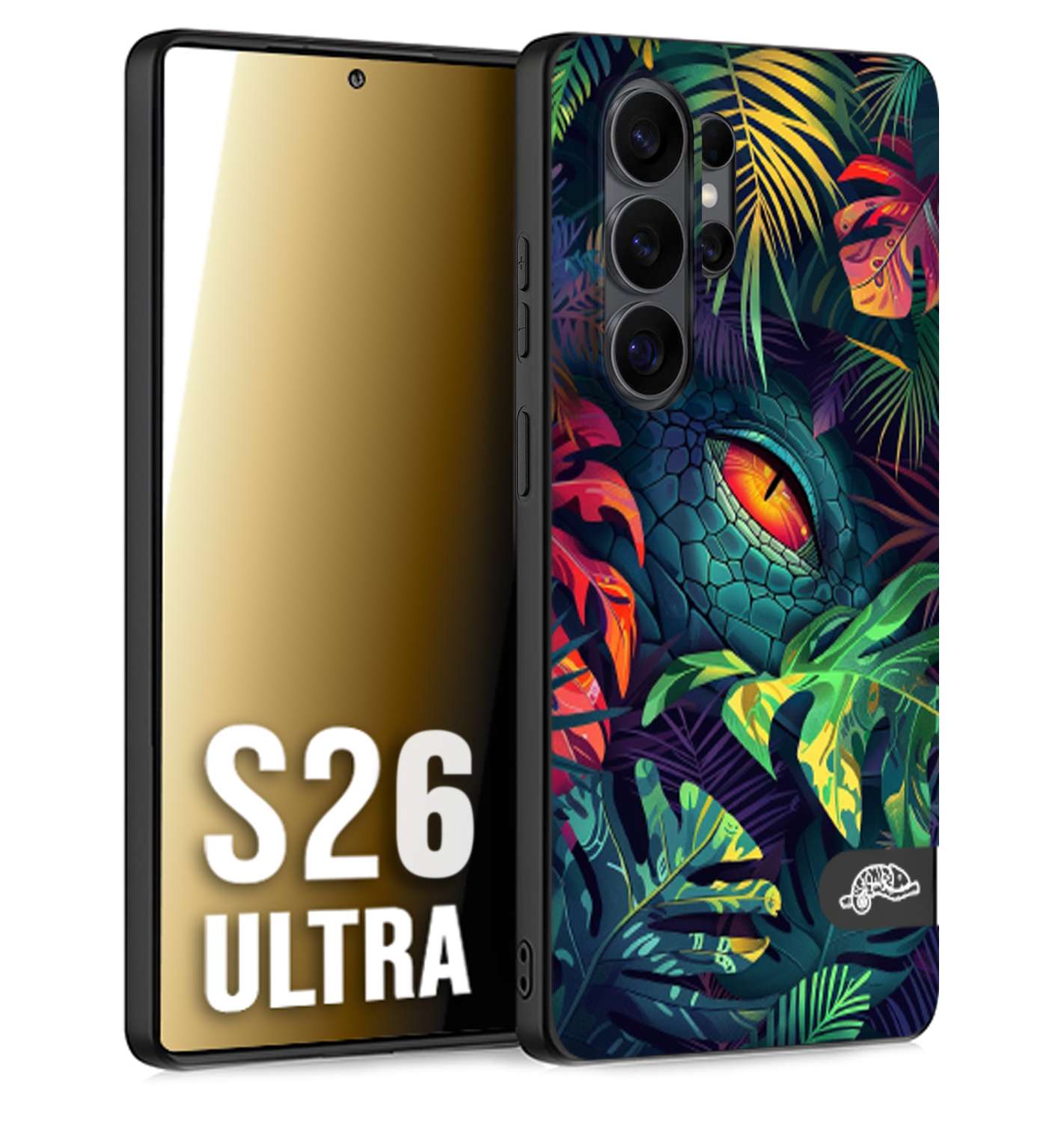 CUSTOMIZZA - Custodia cover nera morbida in tpu compatibile per Samsung S26 ULTRA animali color giungla tropicale occhio di coccodrillo alligatore disegnato