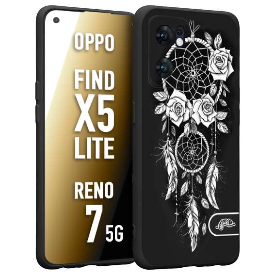 CUSTOMIZZA - Custodia cover nera morbida in tpu compatibile per Oppo Reno 7 - Find X5 LITE acchiappasogni dreamcatcher black and white bianco a rilievo disegnato tattoo tatuaggio