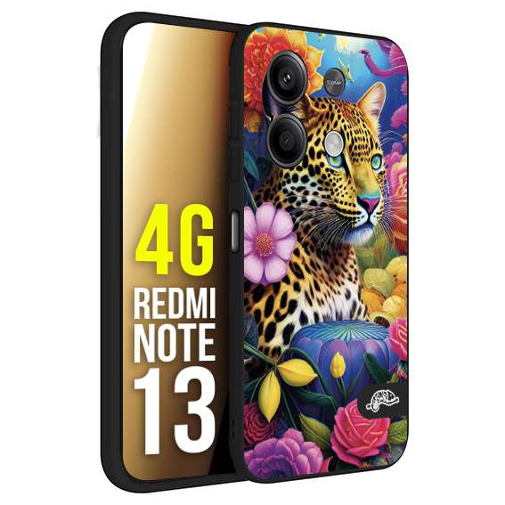 CUSTOMIZZA - Custodia cover nera morbida in tpu compatibile per Xiaomi Redmi Note 13 4G astratti donna flower fantasia leopardo ghepardo animali colorati