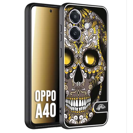 CUSTOMIZZA - Custodia cover nera morbida in tpu compatibile per Oppo A40 teschio messicano Mexican skull nero giallo