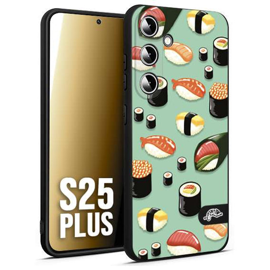 CUSTOMIZZA - Custodia cover nera morbida in tpu compatibile per Samsung S25 PLUS sushi disegni giapponese nighiri acquamarina verde