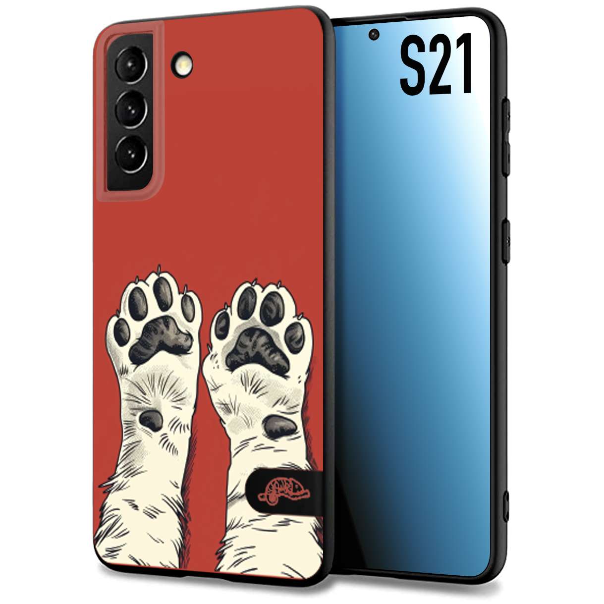 CUSTOMIZZA - Custodia cover nera morbida in tpu compatibile per Samsung S21 zampe di gatto cat paws rossa red disegnata fumetto cartoon