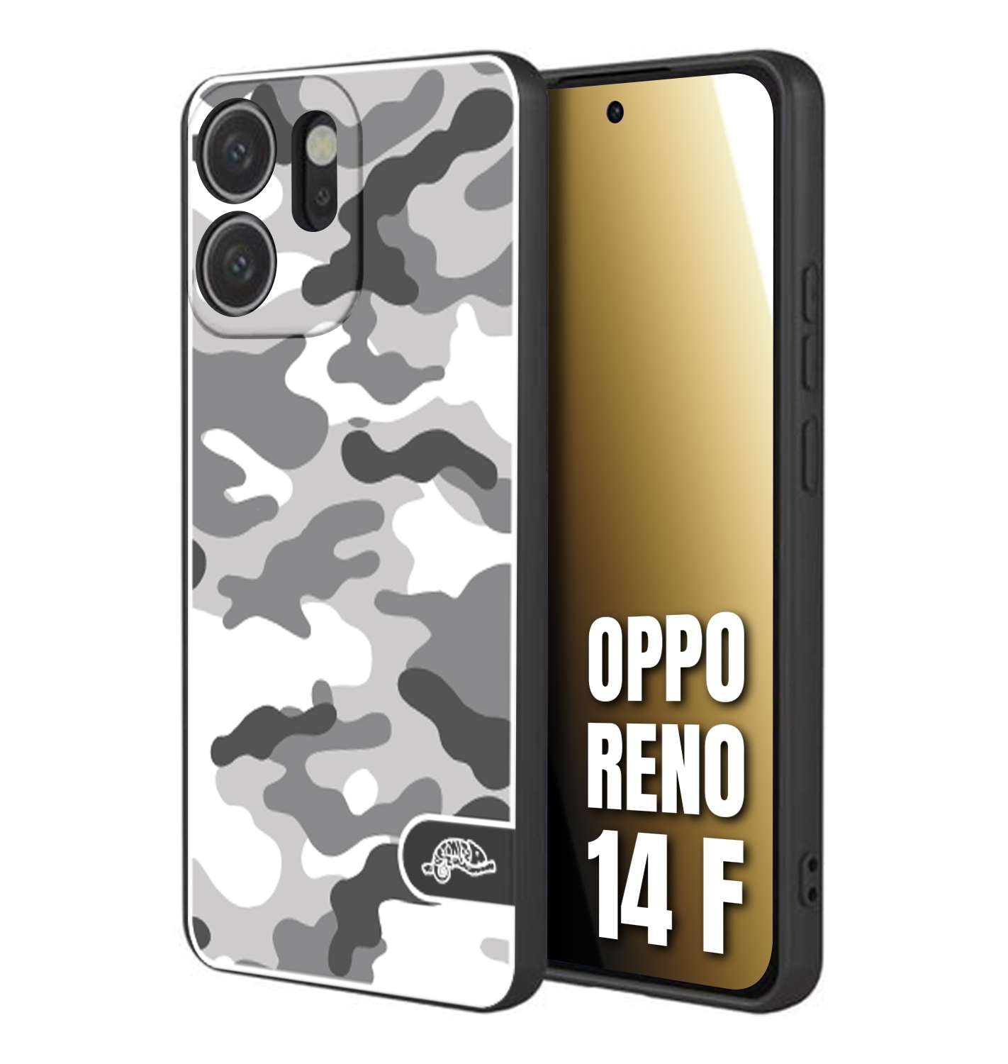 CUSTOMIZZA - Custodia cover nera morbida in tpu compatibile per Oppo Reno 14 F camouflage mimetico militare bianco white