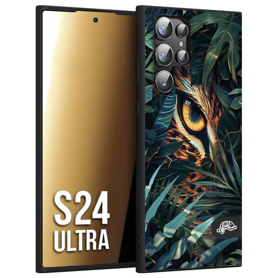 CUSTOMIZZA - Custodia cover nera morbida in tpu compatibile per Samsung S24 ULTRA animali color giungla tropicale occhio di giaguaro felino disegnato