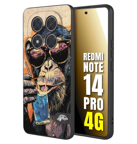 CUSTOMIZZA - Custodia cover nera morbida in tpu compatibile per Xiaomi Redmi Note 14 PRO 4G estate disegnata cocktails animali simpatici scimmia monkey negroni
