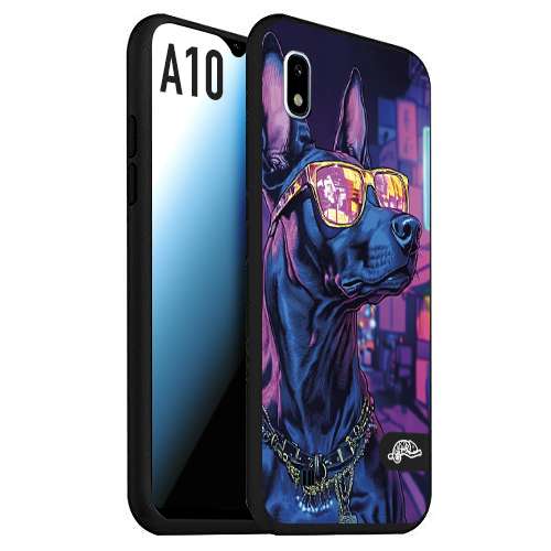 CUSTOMIZZA - Custodia cover nera morbida in tpu compatibile per Samsung A10 animali cyberpunk dobermann cane street dog fucsia blu night